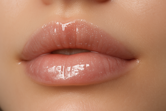 Clear lipgloss on lips with a little shimmer